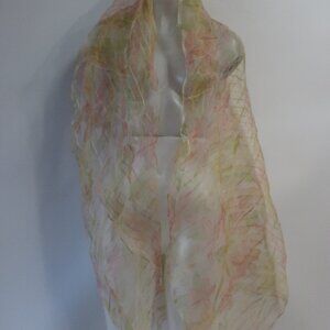 NWT Womens Fleurs Oversized Pink, Yellow Silk Floral Scarf